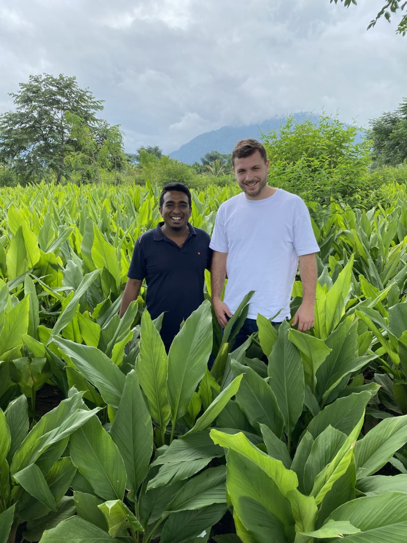 Elie et Shajin dans les champs de curcuma