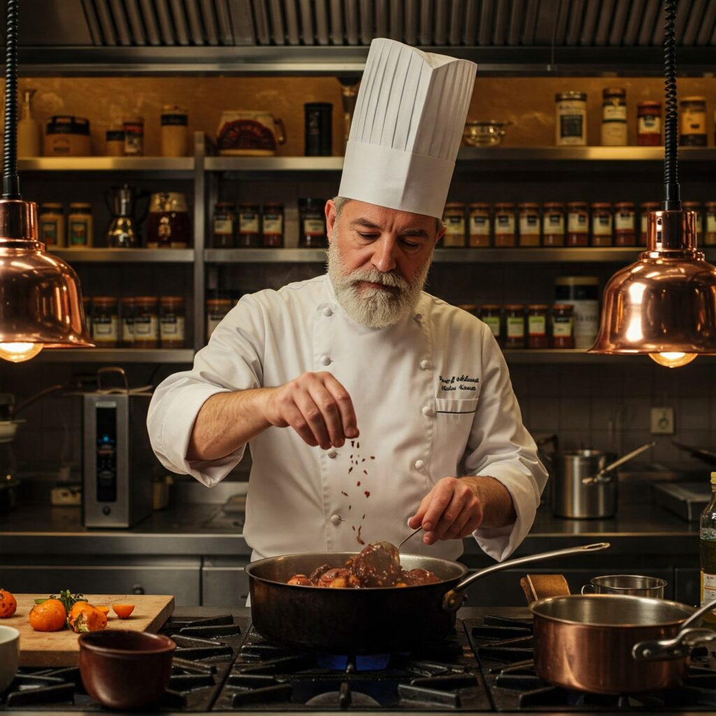 chef cuisinier avec les épices fingourmets
